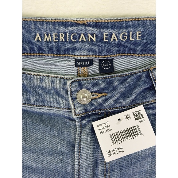 New American Eagle Jeans Womens 16 Long Blue Dreamy Drape Baggy Wide Leg Cargo - Picture 8 of 11